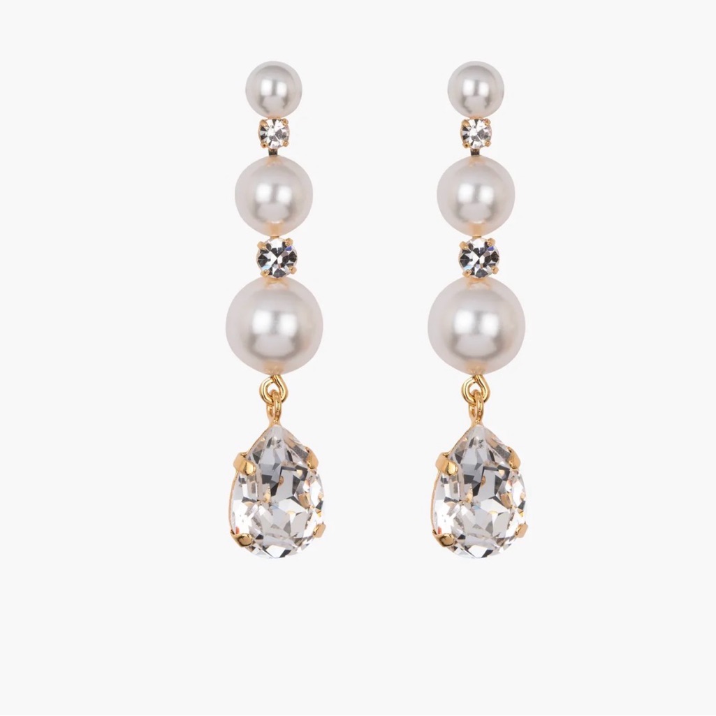 Jennifer Behr Gold Pearl And Crystal Drop Earrings